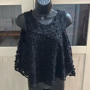 Mango Cropped Trapeze Tank With Floral Embellishments